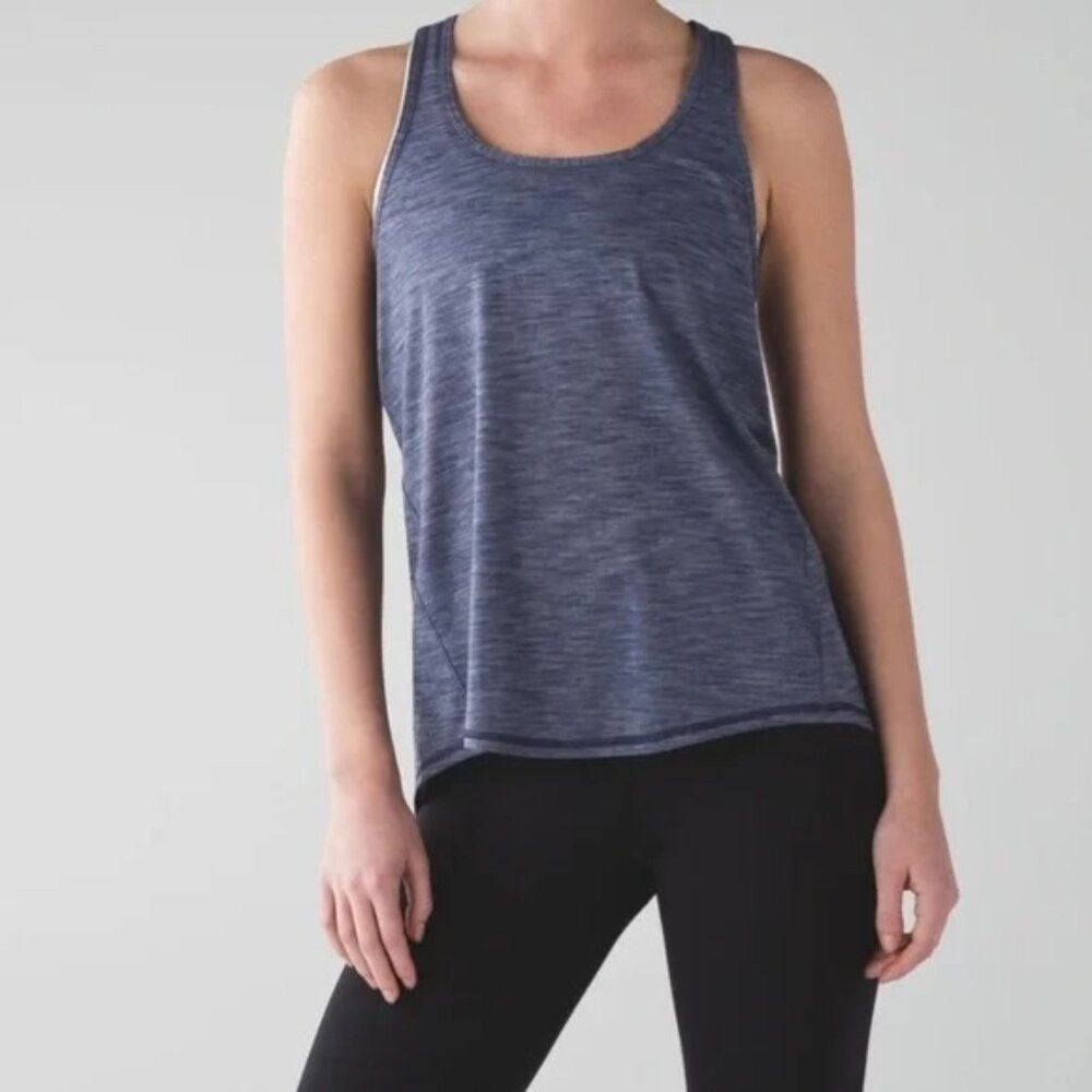 Lululemon Tank Top Heathered Blue Size 8 Women's Tie Back Salute the Sun LW1N42S